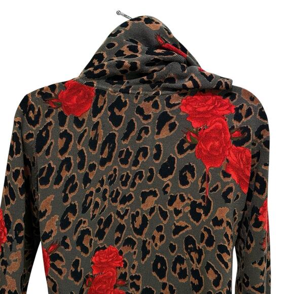Till the End Rose Leopard Cheetah Animal Print Full Zip Sweater Hoodie Size S - Picture 3 of 5